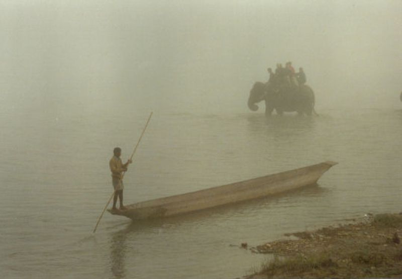 Überquerung des Flusses mit Elefanten